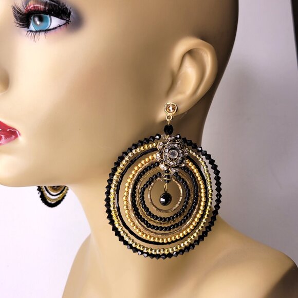 Double Circle Statement Drop Earrings Chandelier Earrings House of Moda Earrings - Picture 2 of 14
